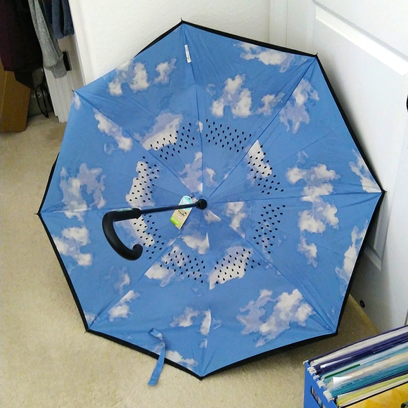 Totes Stick Reverse-Close Umbrella w/ Under-Canopy Print - Picture 2 of 5